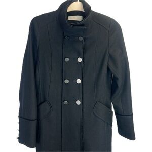 T Tahari Women’s Black Wool Blend Lined Long Winter Coat Silver Toned Buttons